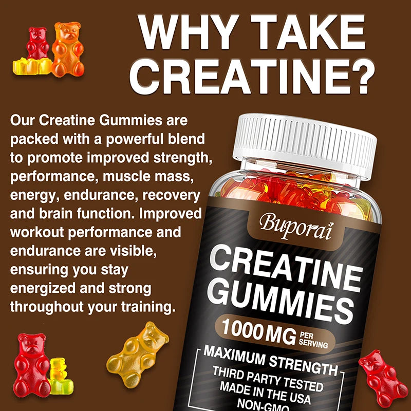 Glean- Creatine Monohydrate Gummies Boost Energy, Build Muscle Mass, and Improve Athletic Performance
